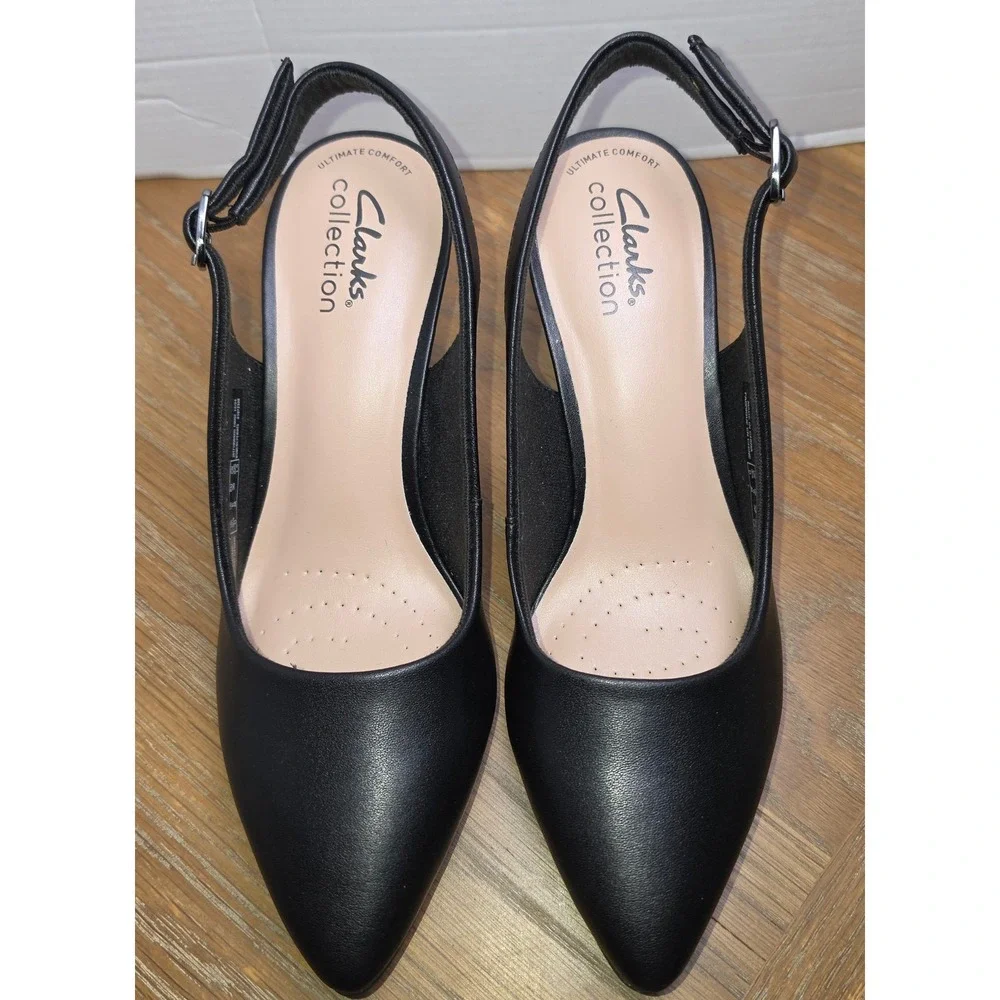 Clarks Kataleyna Step Black Leather Slingback Pumps Women 6M Heels NWB